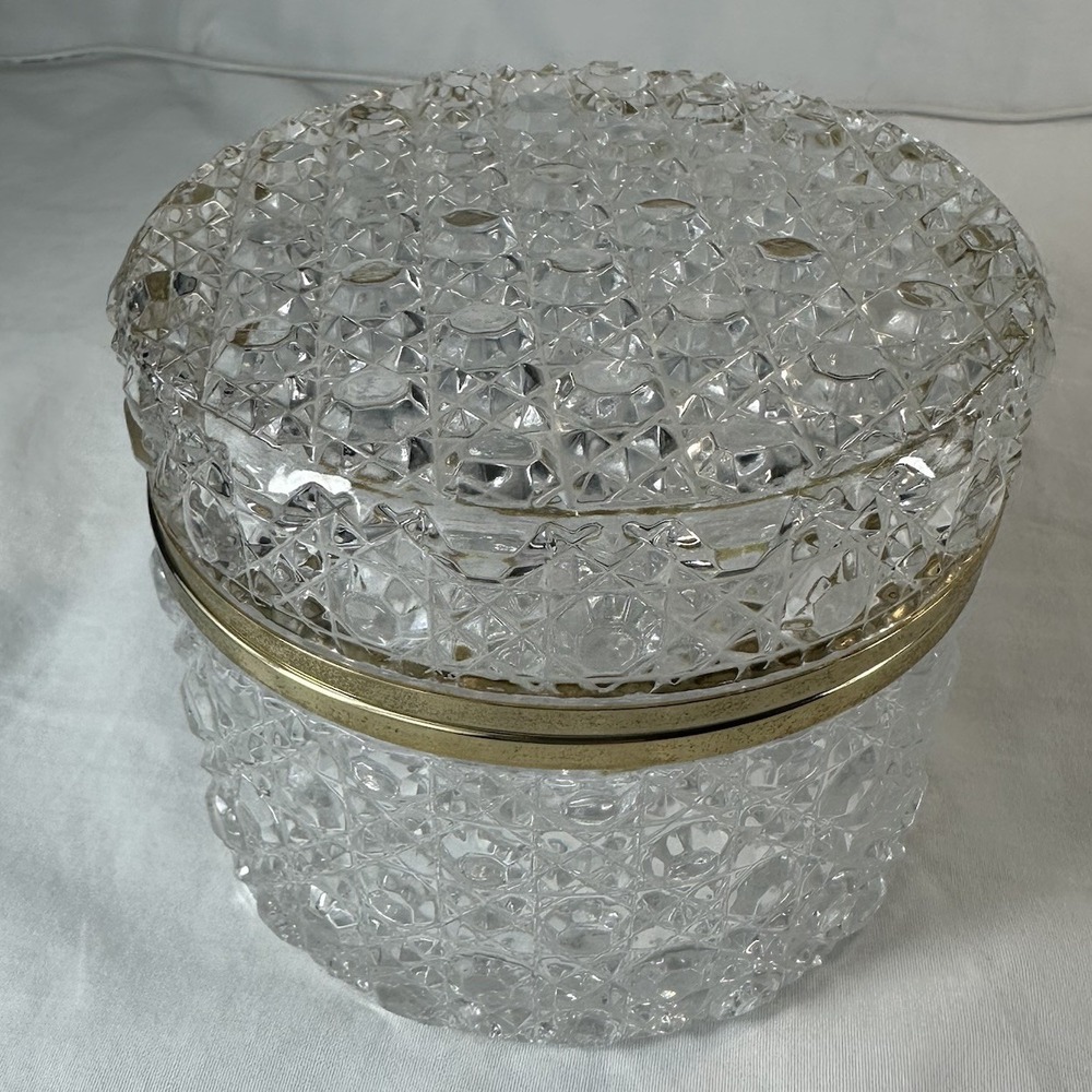 Victorian Cut Crystal Casket - 2.5lb Heavy Lead Glass Wire-Hinge Box 1900c ANTQ